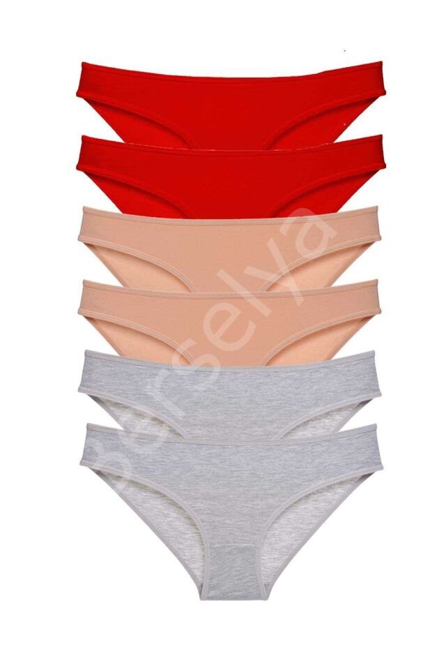 6 adet Eko Set Likralı Kadın Slip Külot Kırmızı Ten Gri