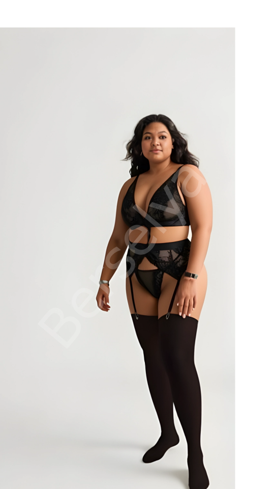 Luna Lora Büyük Beden Siyah Midnight Lace Dantel İşlemeli Desteksiz Sütyenli Fantezi Jartiyer Takımı