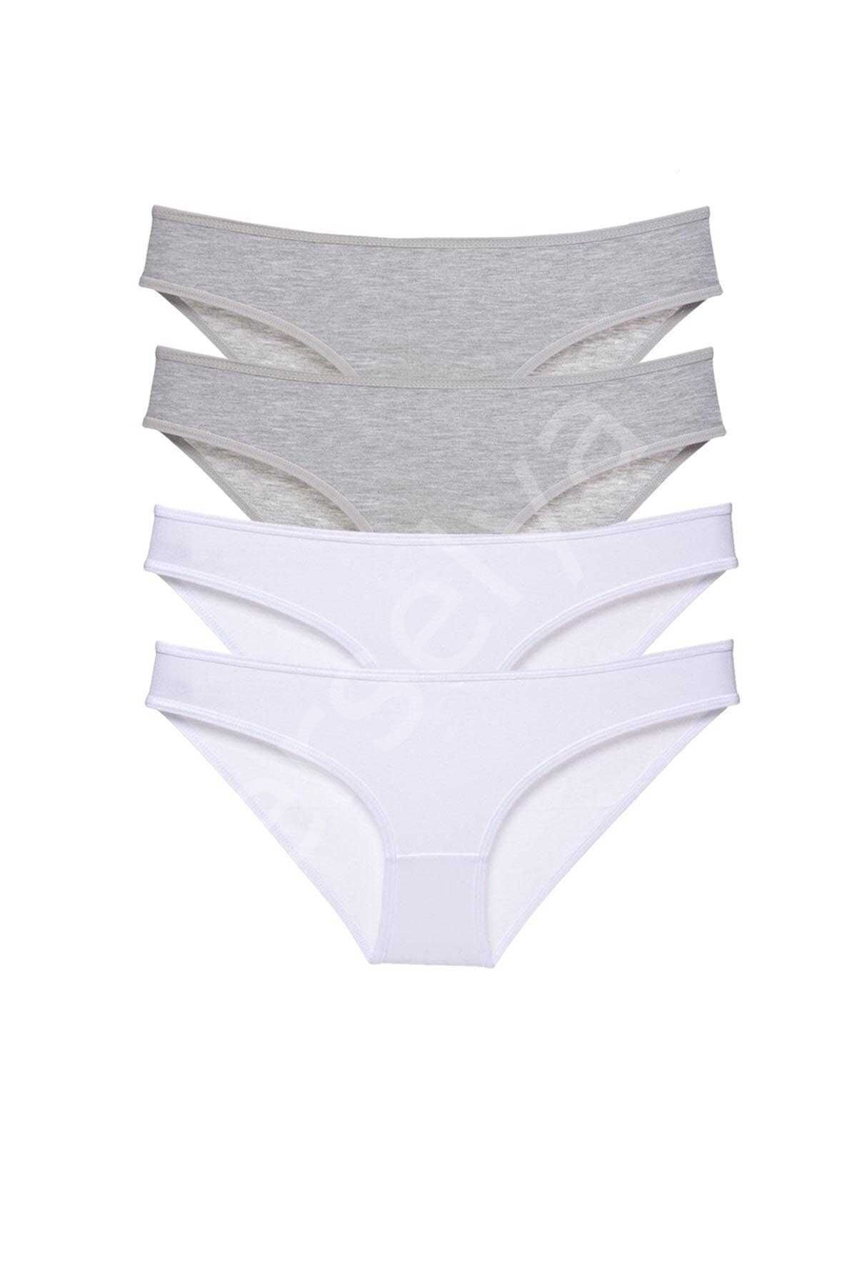 4 Adet Süper Eko Set Likralı Kadın Slip Külot Gri Beyaz