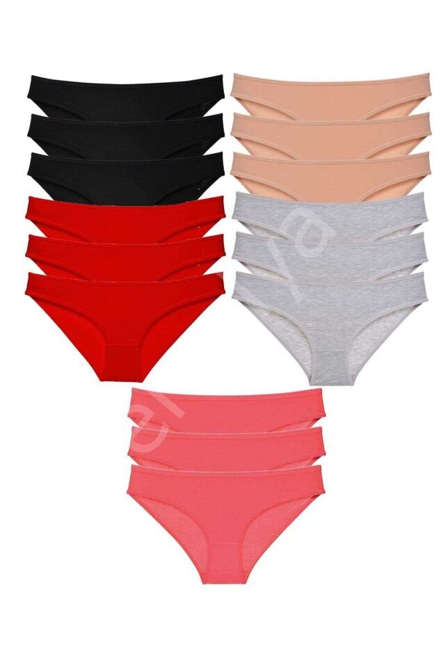 15 Adet Süper Eko Set Likralı Kadın Slip Külot Siyah Kırmızı Ten Gri Fuşya