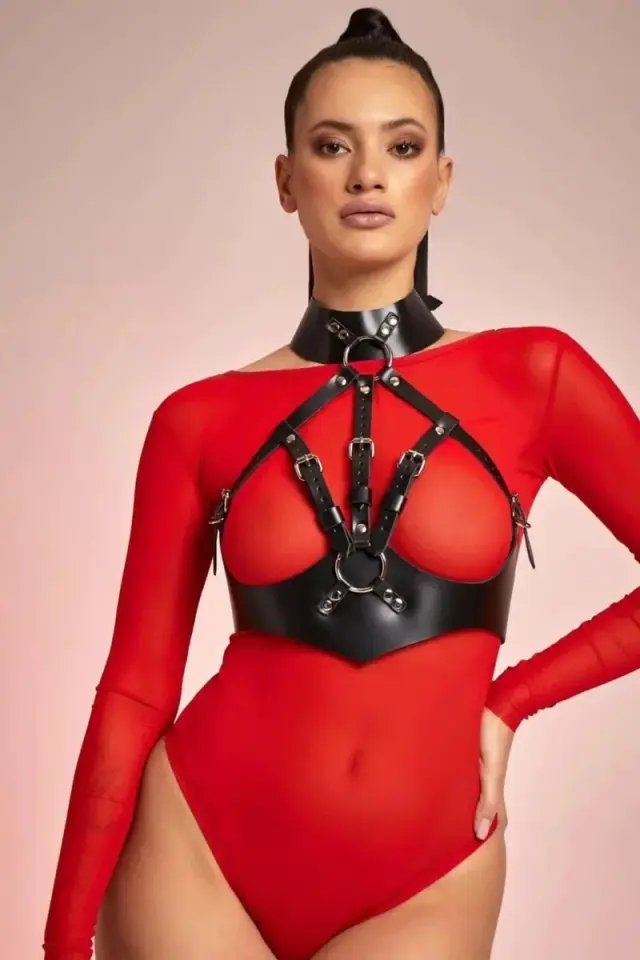 Siyah Deri Fantazi Sütyen Harness Brf-1606