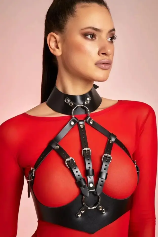 Siyah Deri Fantazi Sütyen Harness Brf-1606