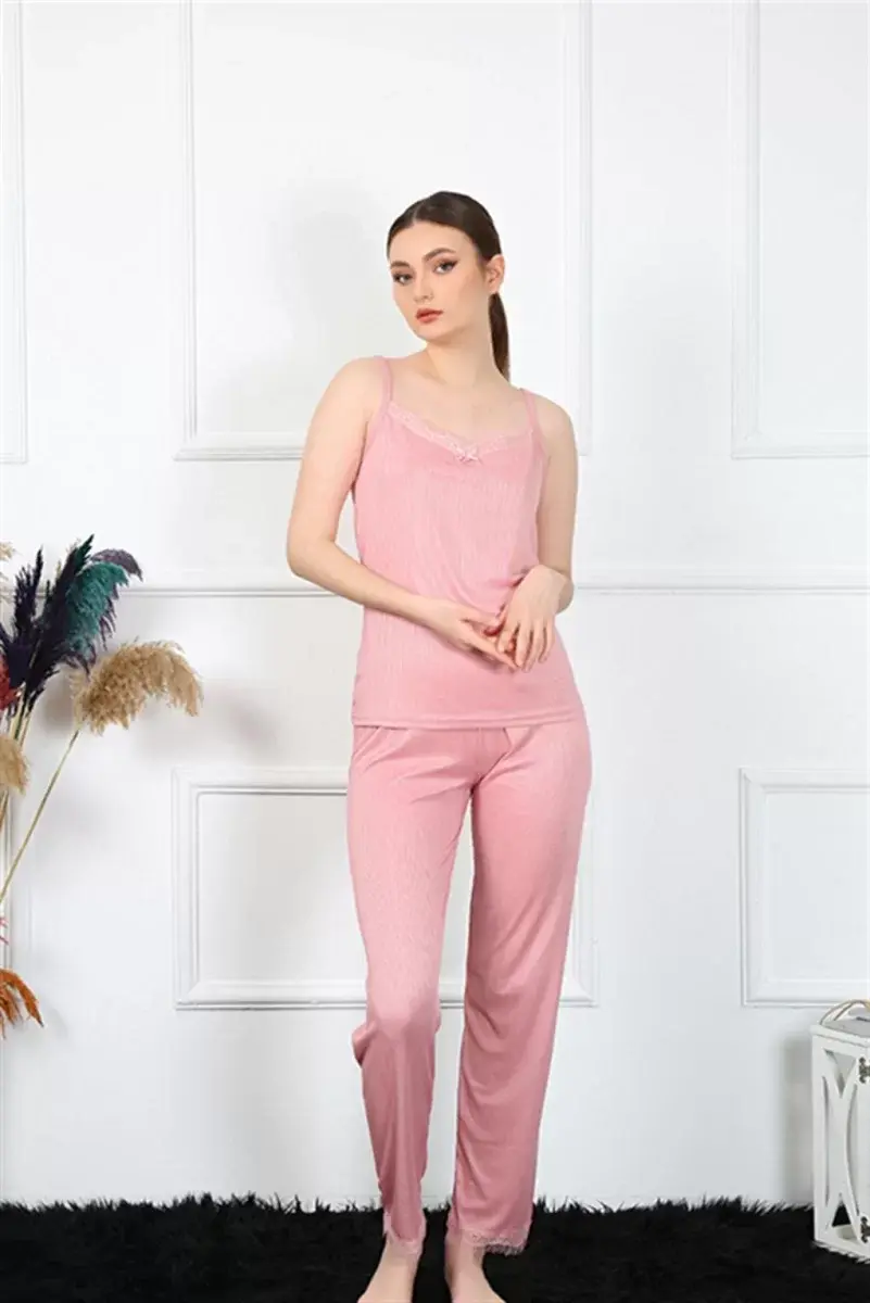 Kadın İp Askılı Somon Pijama Takım
