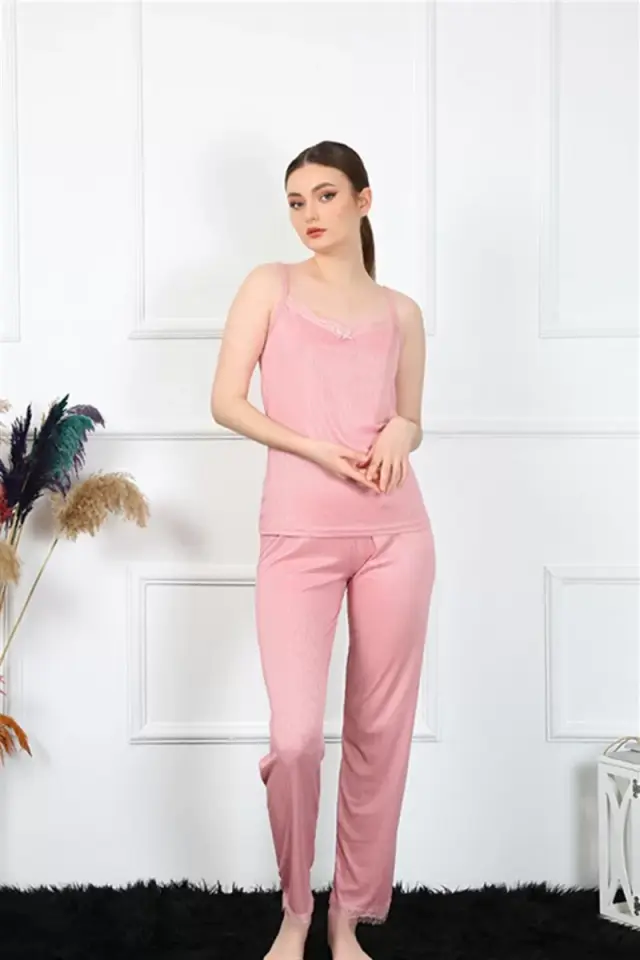 Kadın İp Askılı Somon Pijama Takım