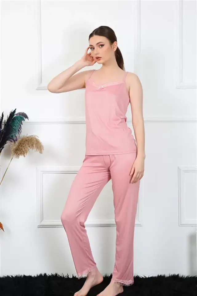 Kadın İp Askılı Somon Pijama Takım