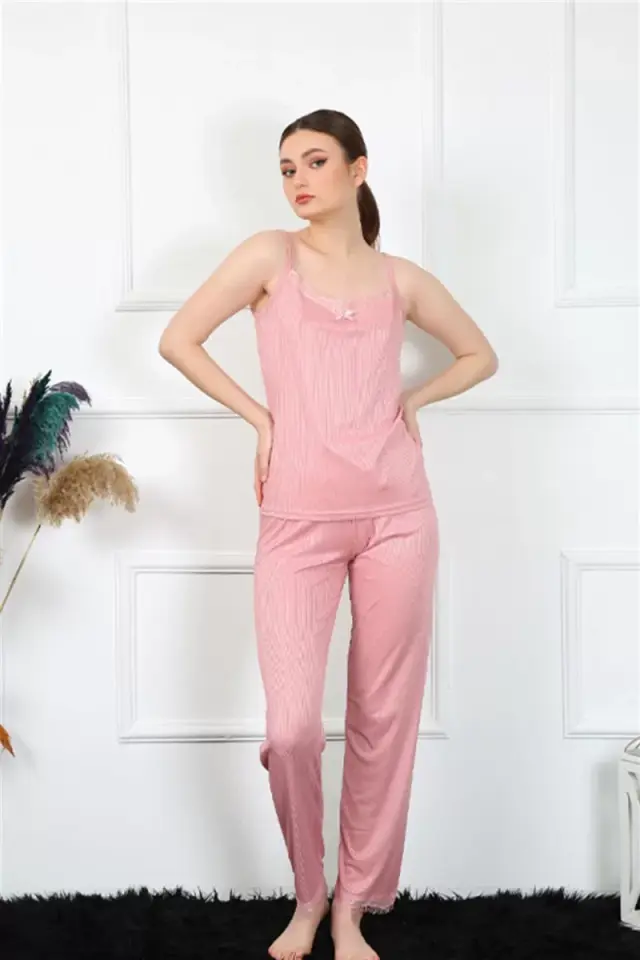 Kadın İp Askılı Somon Pijama Takım