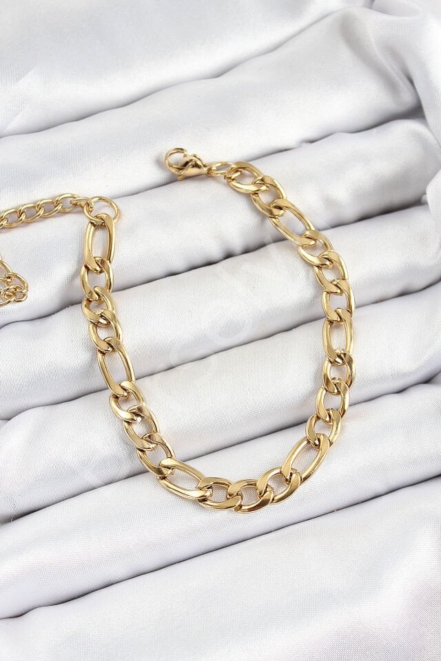 316L Çelik Gold Renk Kalın Zincir Erkek Bileklik
