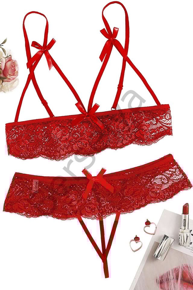 Özel Bölgesi Açık Büyük Beden Fantazi Sütyen Külot Takımı