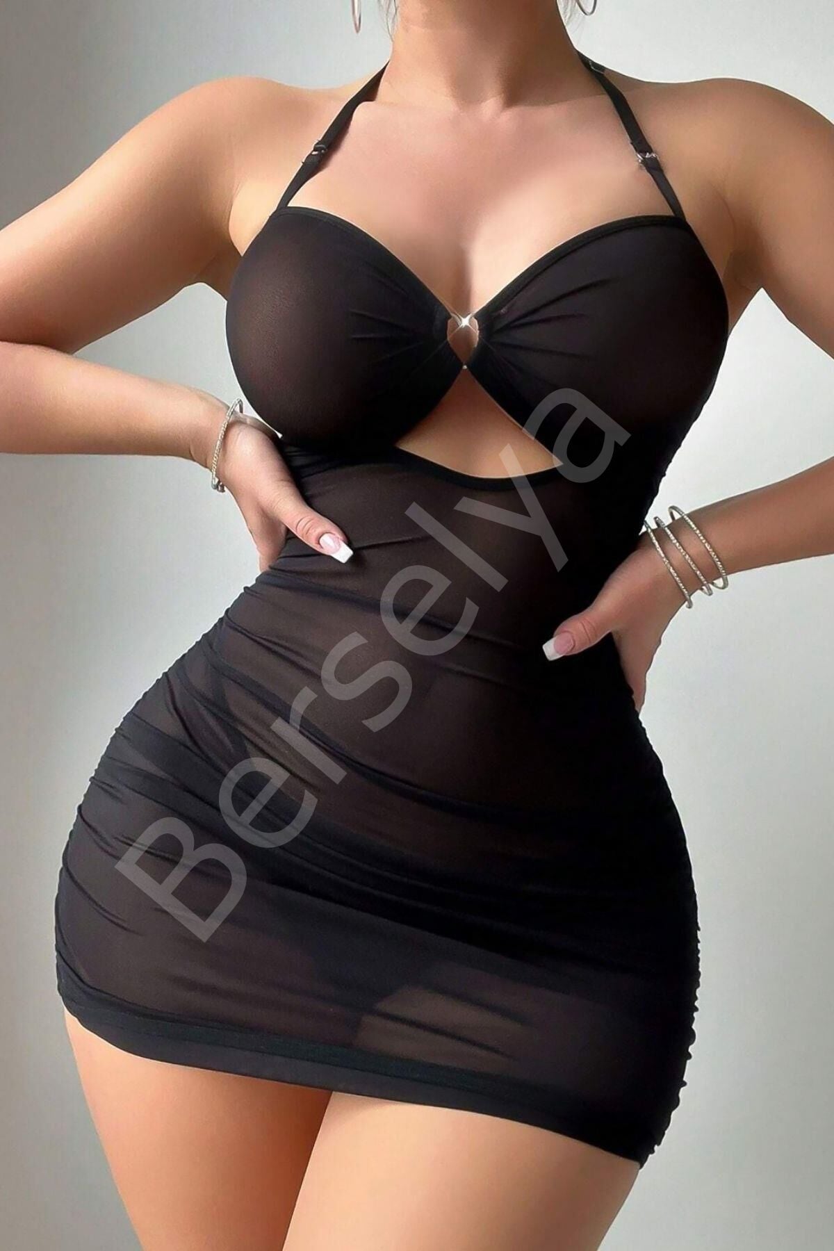 Siyah Transpan Tül Gecelik 15738