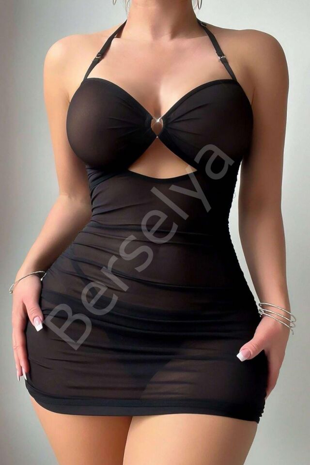 Siyah Transpan Tül Gecelik 15738