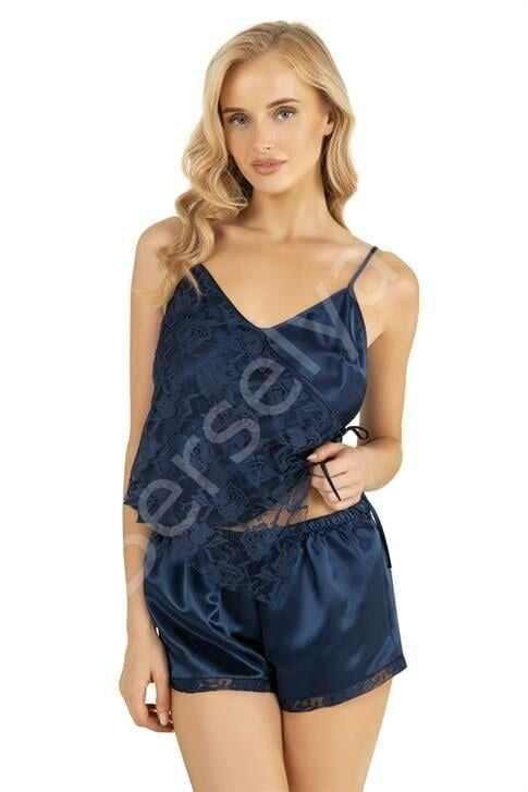 Lacivert Saten Şort Takımı 9204