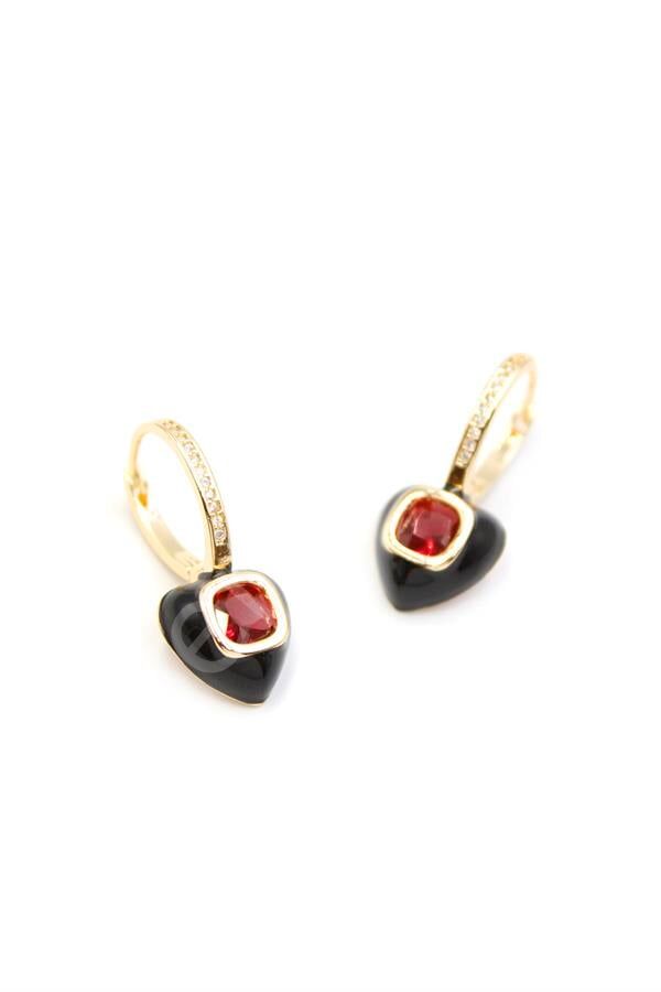 Mineli Kalp Küpe - Kırmızı