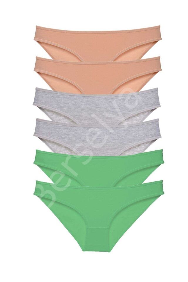 6 adet Süper Eko Set Likralı Kadın Slip Külot Ten Gri Yeşil