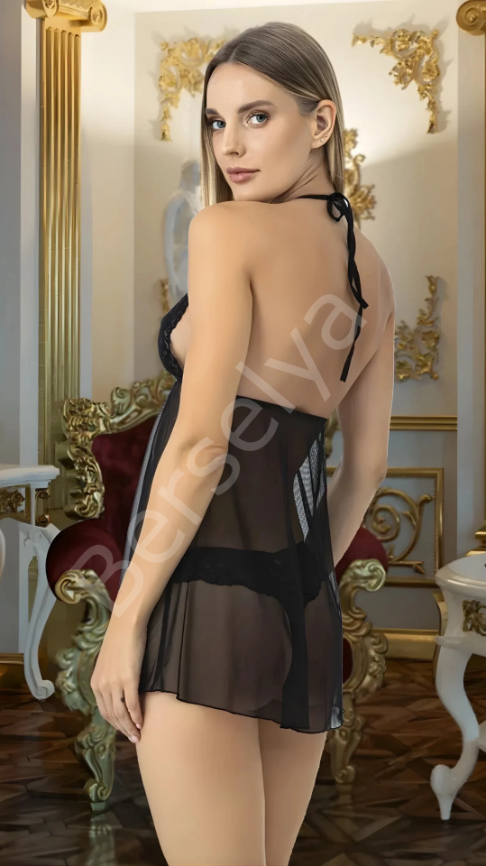 Luna Lora Tulle Boyundan Bağlamalı Dantel Gecelik Takımı