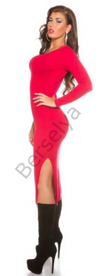 B101171 Uzun Kollu Yırbrfaçlı Kalem Elbise