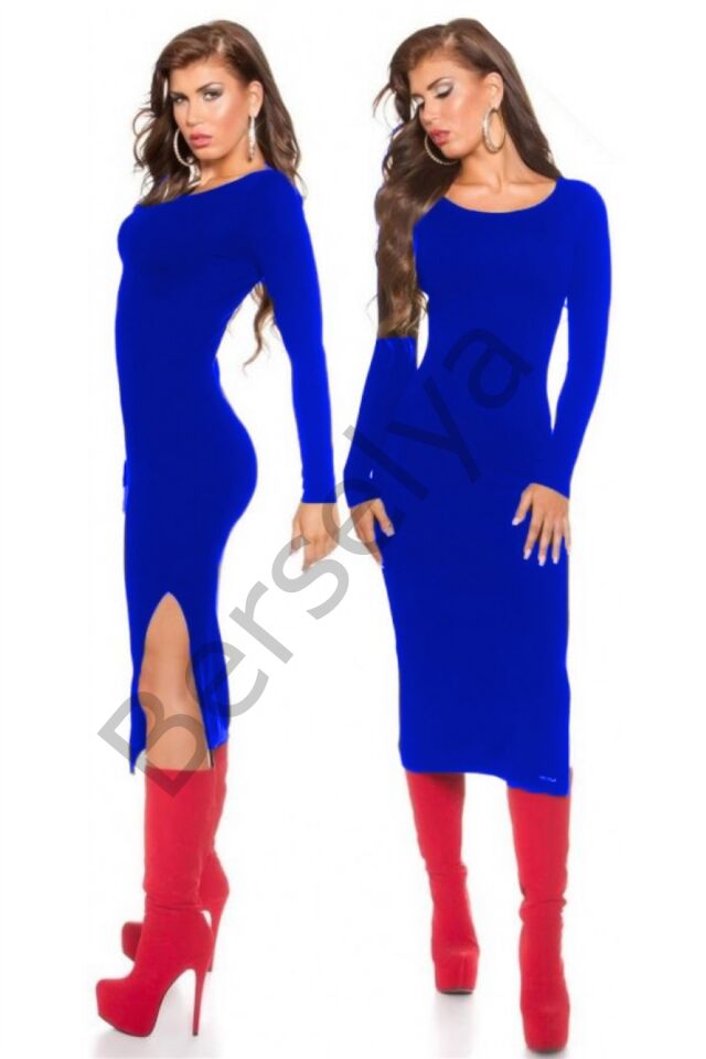 B101171 Uzun Kollu Yırbrfaçlı Kalem Elbise