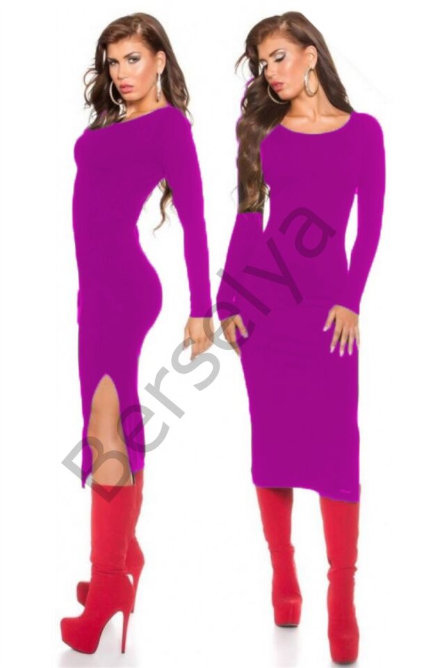 B101171 Uzun Kollu Yırbrfaçlı Kalem Elbise