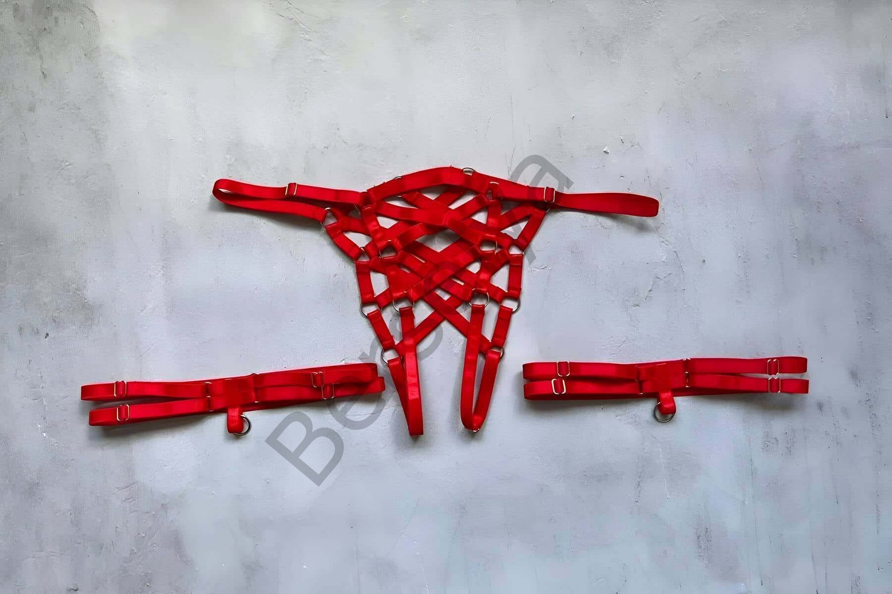 Ağı Açık Fantazi Külot Ve Bacak Bandı Takımı Lastik Harness - Brf1202