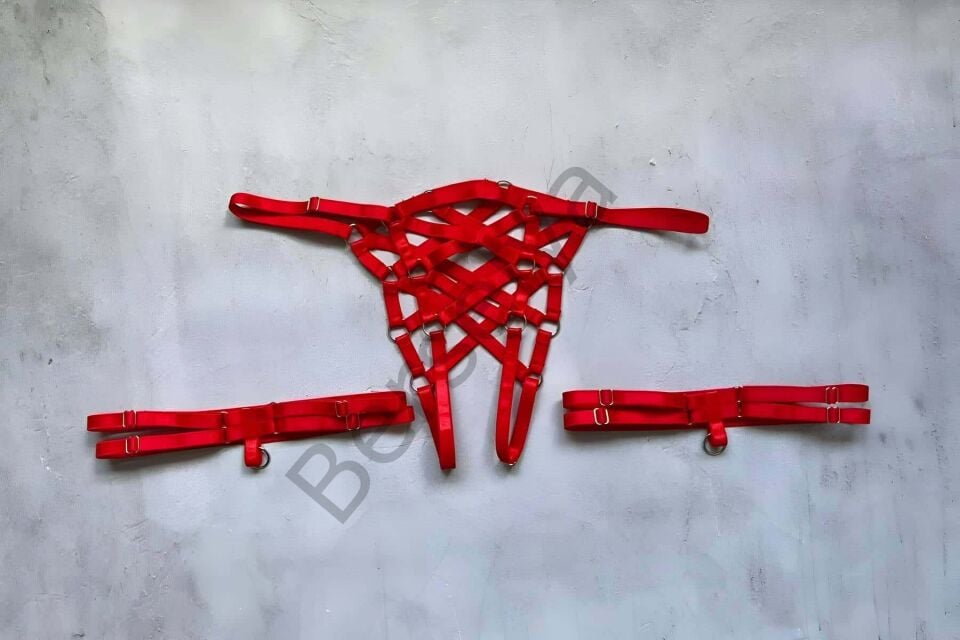 Ağı Açık Fantazi Külot Ve Bacak Bandı Takımı Lastik Harness - Brf1202