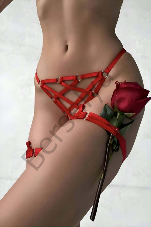 Ağı Açık Fantazi Külot Ve Bacak Bandı Takımı Lastik Harness - Brf1202