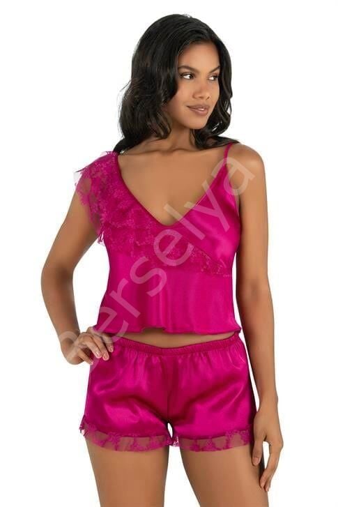 Vişne Saten Şort Takımı 9205