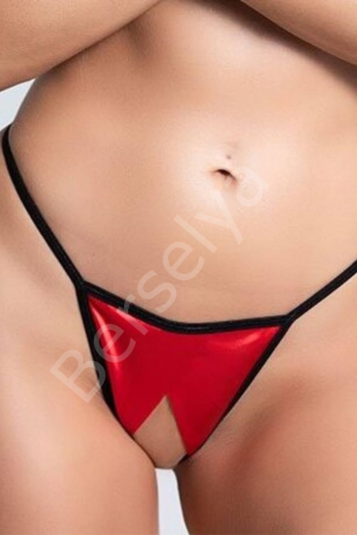 Fantezi Ortası Açık Kırmızı Şık Özel Tasarım Strin Tanga Külot 80992