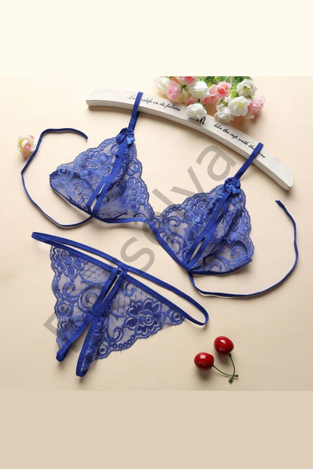 Kadın Mavi Dantelli Sütyen Külot Takımı