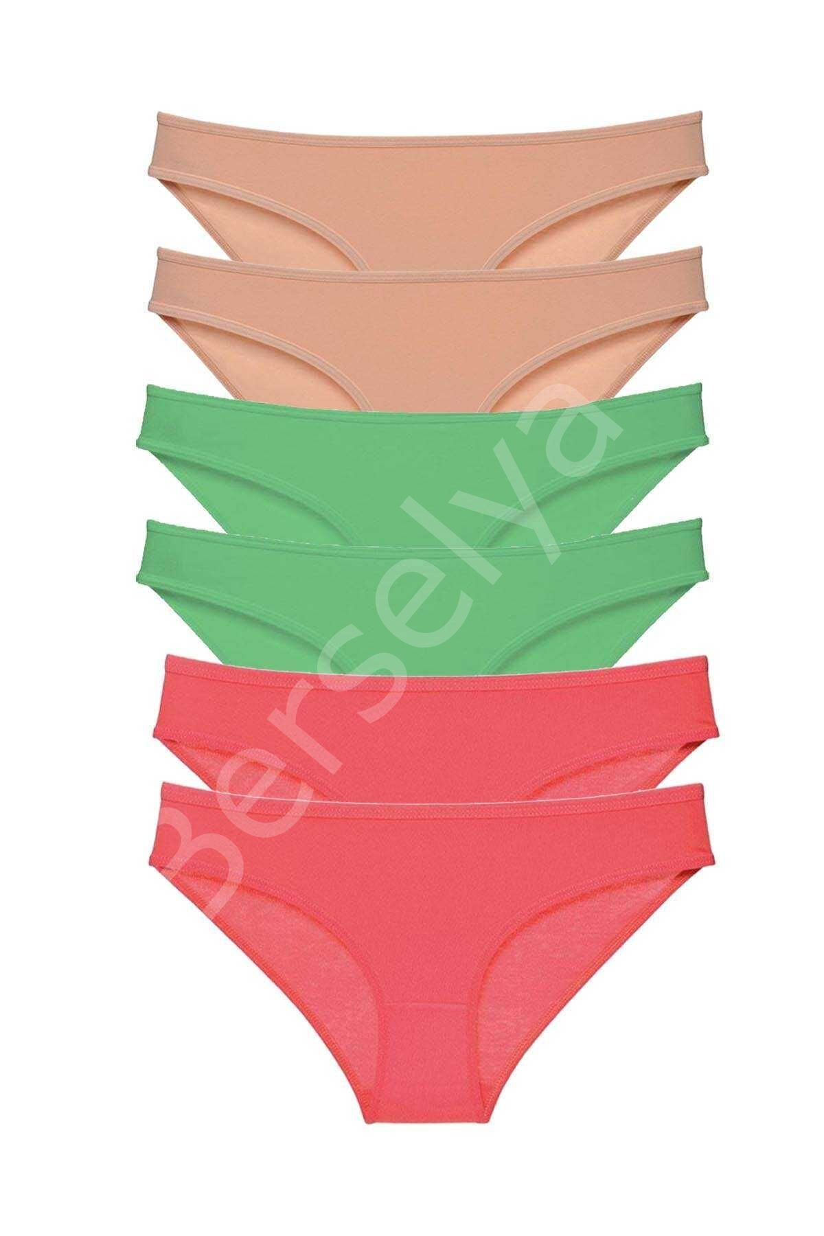 6 adet Süper Eko Set Likralı Kadın Slip Külot Ten Yeşil Fuşya