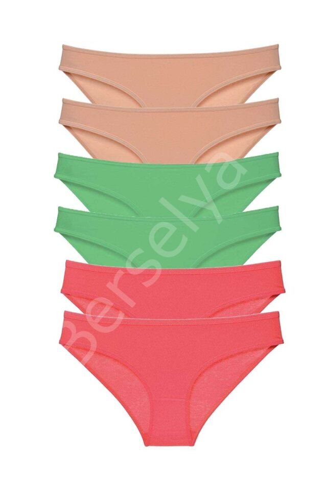 6 adet Süper Eko Set Likralı Kadın Slip Külot Ten Yeşil Fuşya