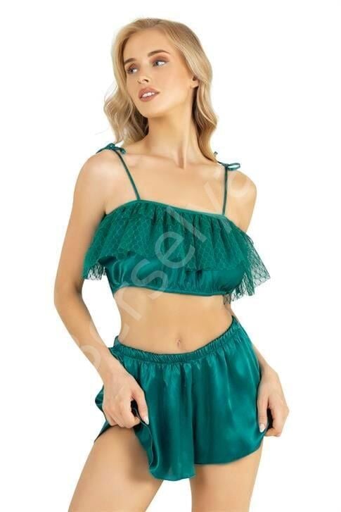Zümrüt Saten Şort Takımı 9206