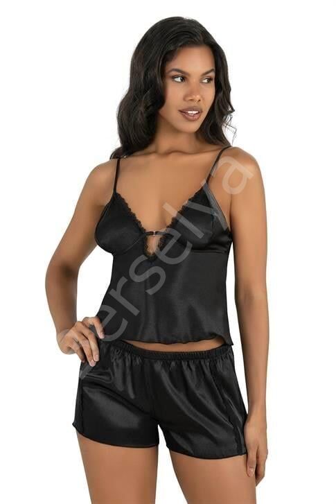 Siyah Saten Şort Takımı 9207