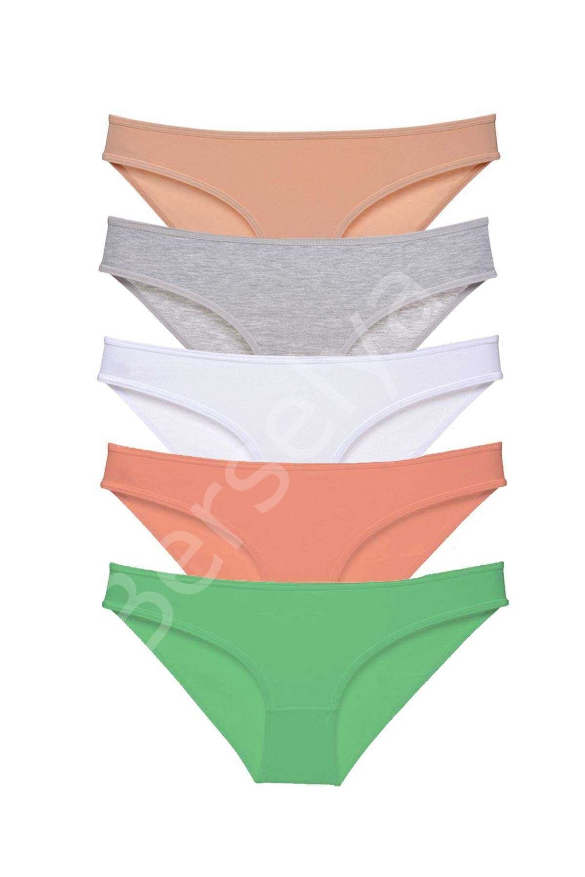 5 adet Süper Eko Set Likralı Kadın Slip Külot Ten Gri Beyaz Pudra Yeşil L