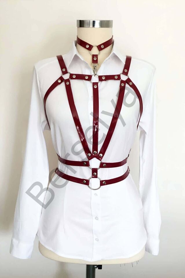 Boyundan Bağlamalı Çift Sıralı Üçgen Deri Harness - Brf115