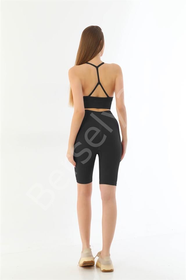 Siyah Mı Emay 3921 Soft Seamless Ripli Tayt Yoga Takımı