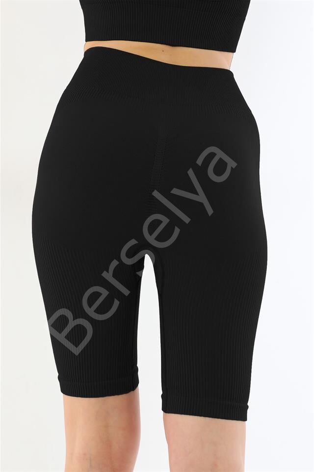 Siyah Mı Emay 3921 Soft Seamless Ripli Tayt Yoga Takımı