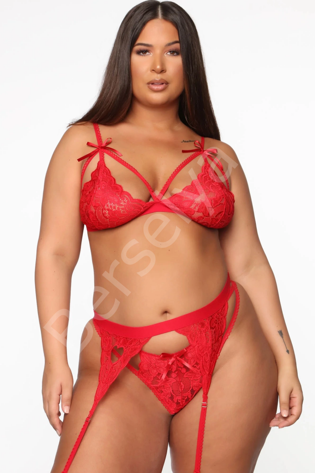 Kırmızı Dantelli Büyük Beden Jartiyer Takımı Brf1300