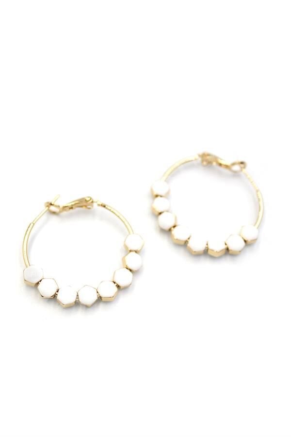 Mineli Halka Küpe - Beyaz