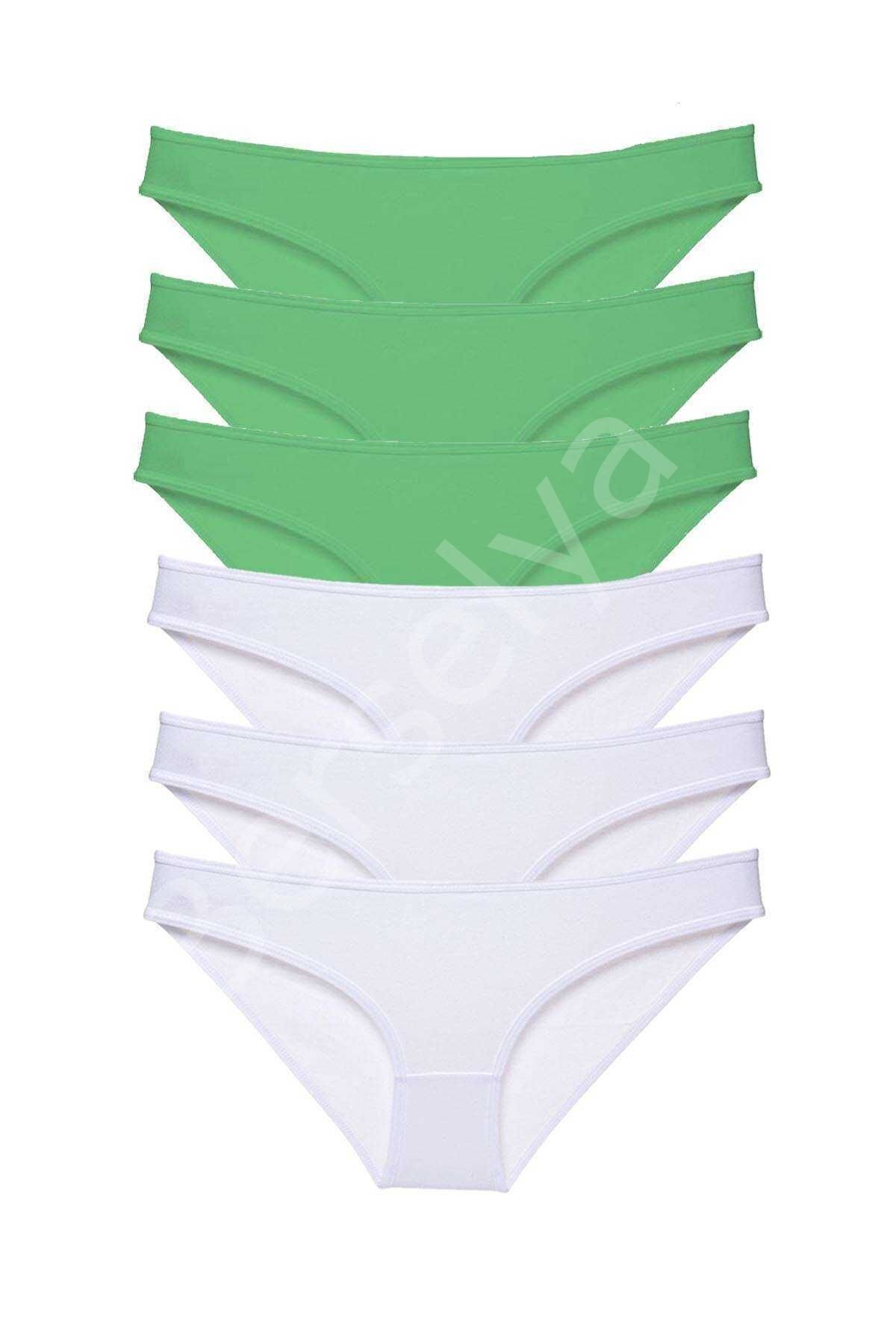 6 adet Eko Set Likralı Kadın Slip Külot Yeşil Beyaz XL