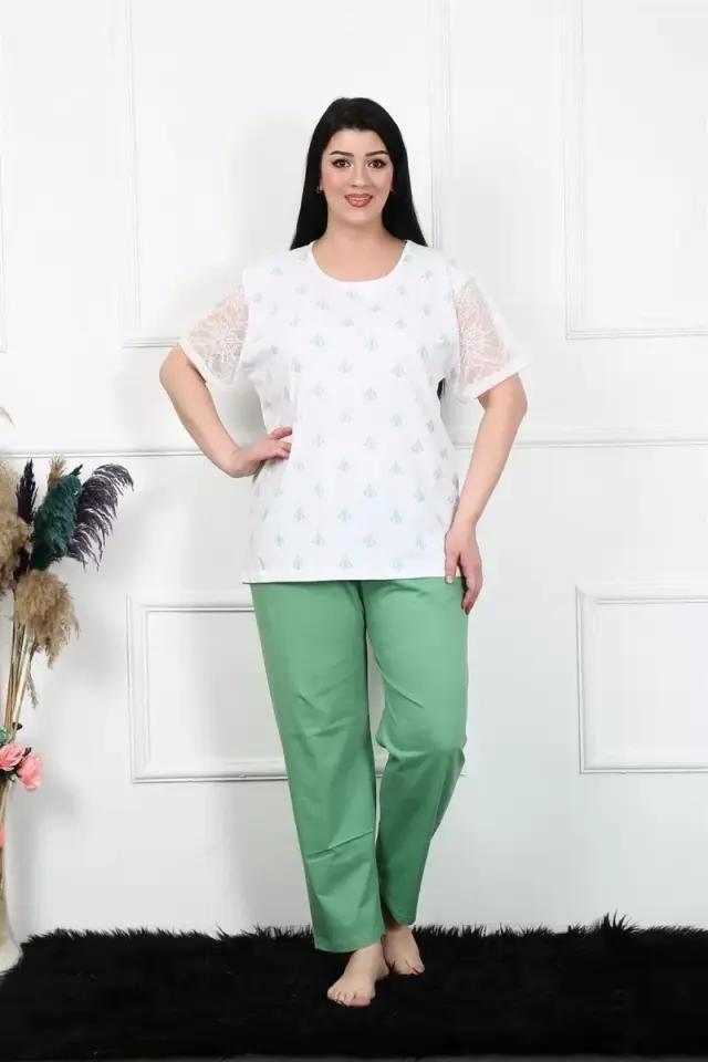 Kadın 5xl-6xl-7xl-8xl Büyük Beden Kısa Kol Pijama Takım Beyaz