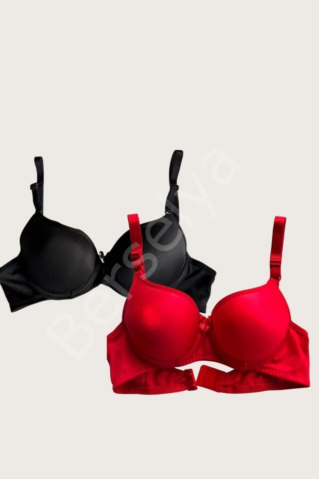 Siyah-kırmızı 2'li Mikro Kumaş İçi Boş Balenli Günlük Desteksiz Sütyen
