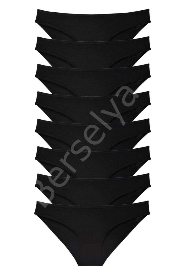 8 Adet Süper Eko Set Likralı Kadın Slip Külot Siyah