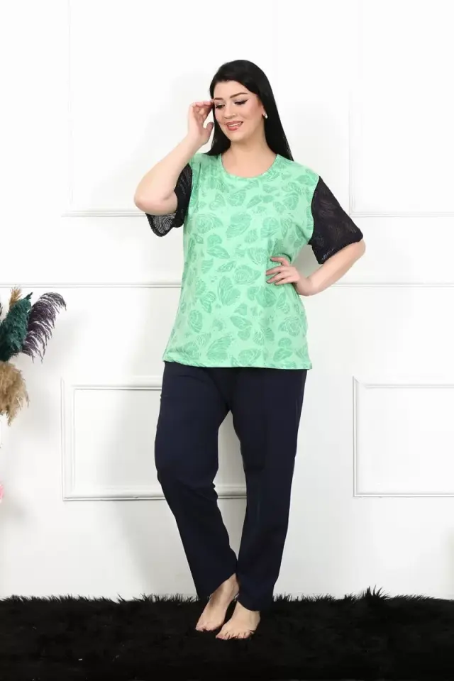Kadın 5xl-6xl-7xl-8xl Büyük Beden Kısa Kol Pijama Takım Yeşil