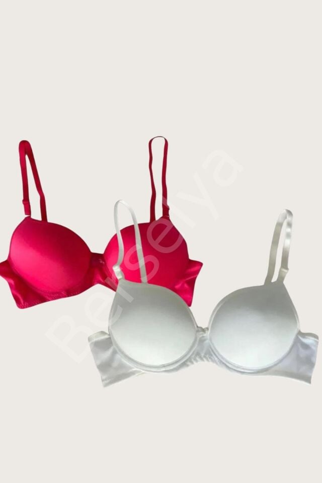 Kırmızı-beyaz 2'li Mikro Kumaş Push Up Dolgulu Balenli Günlük Destekli Sütyen