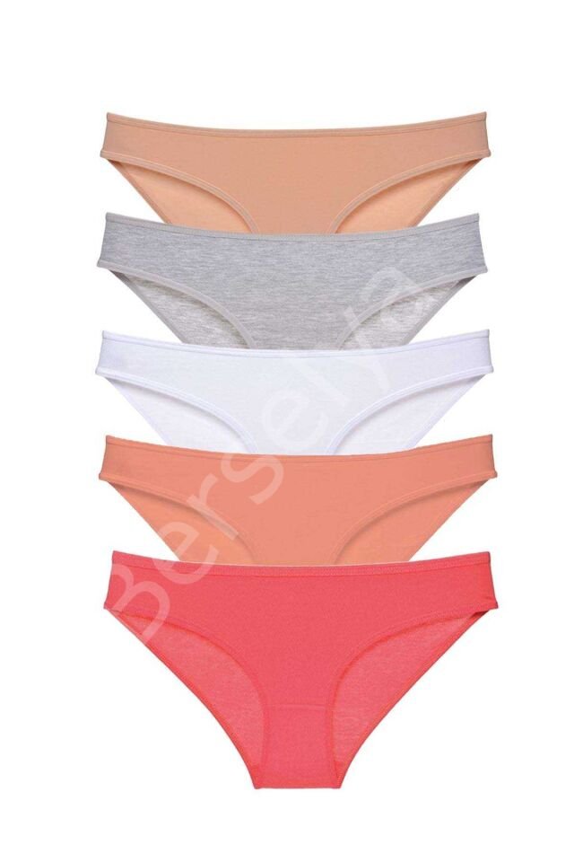 5 adet Süper Eko Set Likralı Kadın Slip Külot Ten Gri Beyaz Pudra Fuşya XL