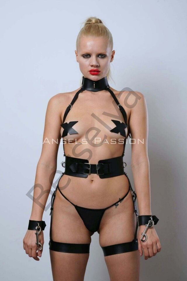 Deri Fantezi Giyim, Kelepçeli Slave Harness Takım - Brf1338