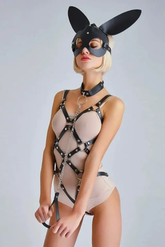 Siyah Fantezi Maskeli Harness Takım Brf-1606
