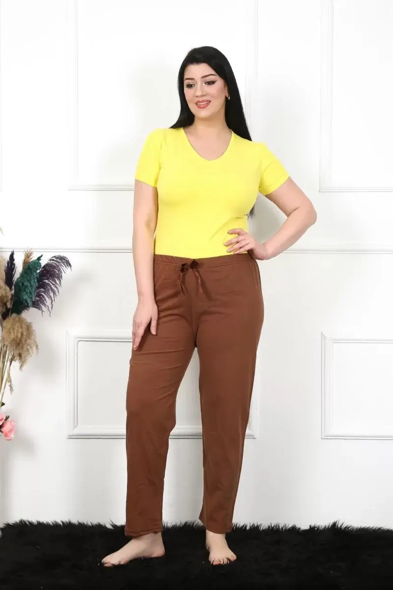 Kadın Pamuklu Büyük Beden Alt Pijama Kahve