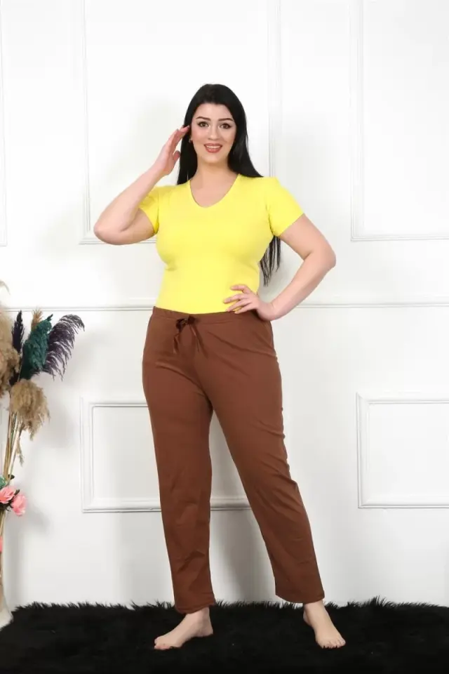 Kadın Pamuklu Büyük Beden Alt Pijama Kahve
