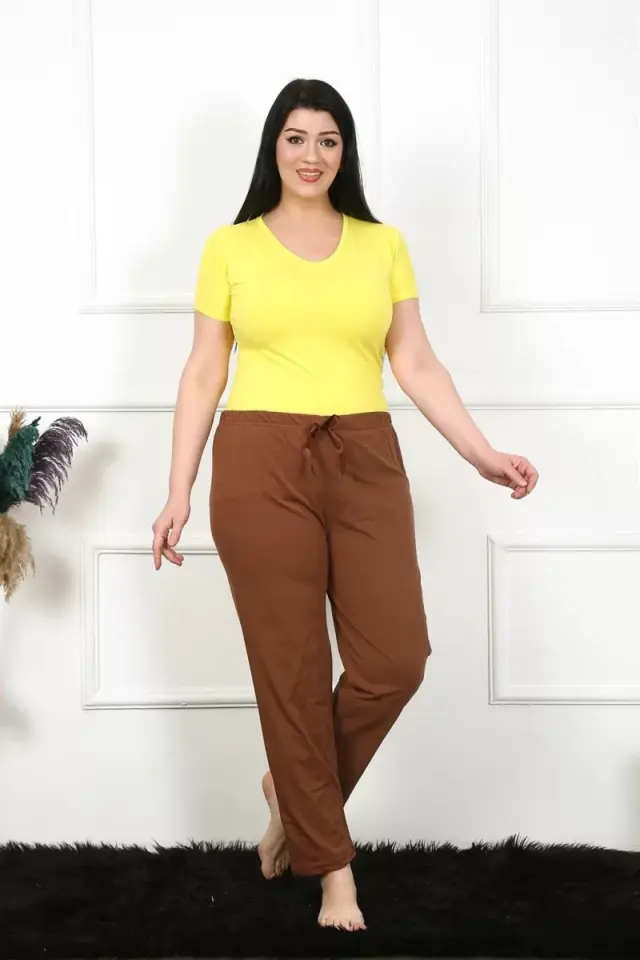 Kadın Pamuklu Büyük Beden Alt Pijama Kahve