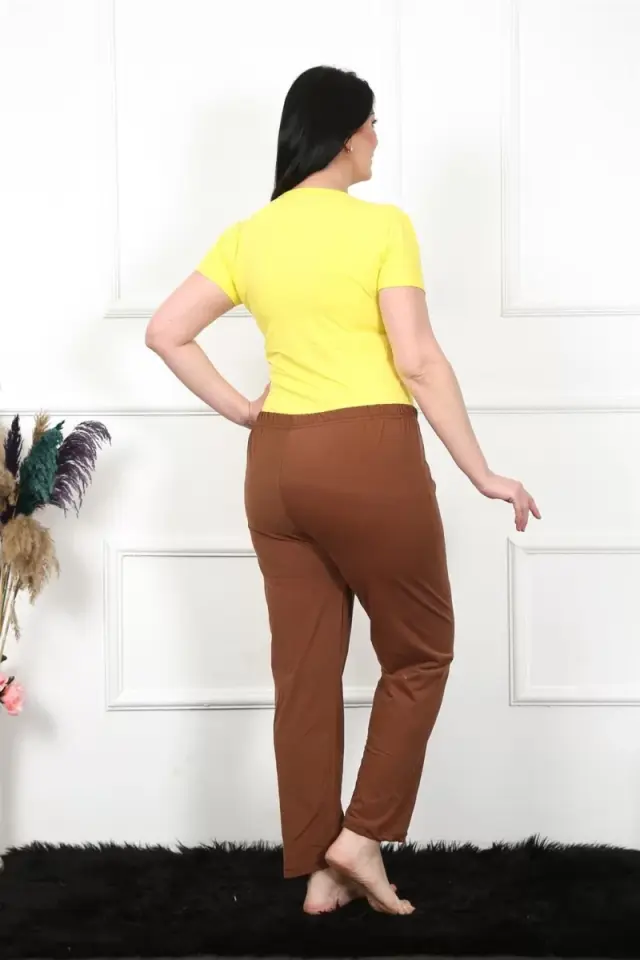 Kadın Pamuklu Büyük Beden Alt Pijama Kahve